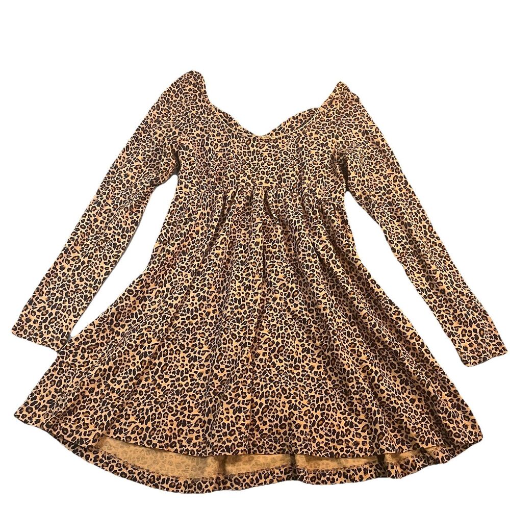 Daily Practice Brown Black Cheetah Animal Print Dress Criss Cross Back Womens S